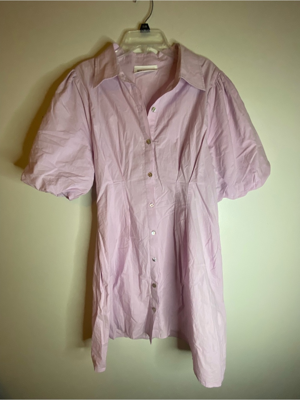 Puff Sleeve Button-Front Mini Dress in Pale Pink